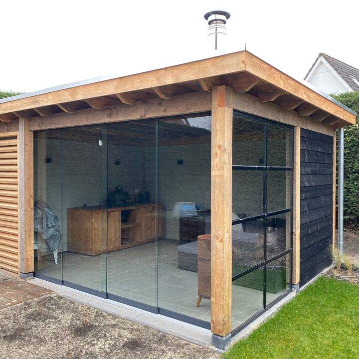 Glazen schuifwand set zwart