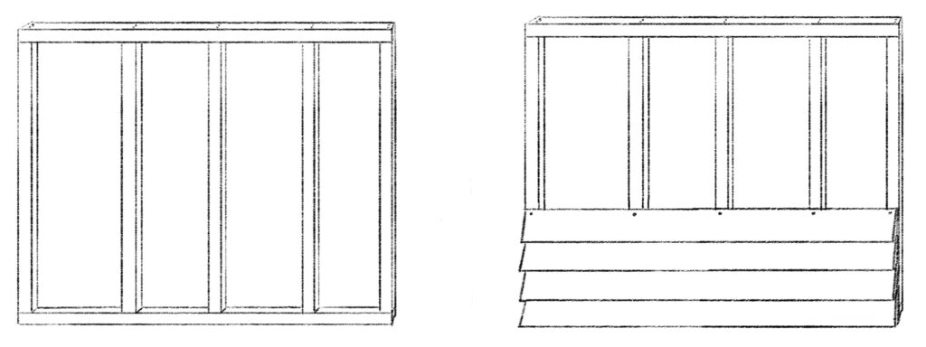 tekening van wand potdekselplanken